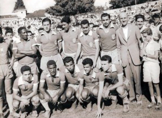 Em pé: Carlos Alberto Cavalheiro, Djalma Santos, Bellini, Nilton Santos, Zito e Formiga. Agachados: Garrincha, Didi, Vavá, Dida e Zagalo