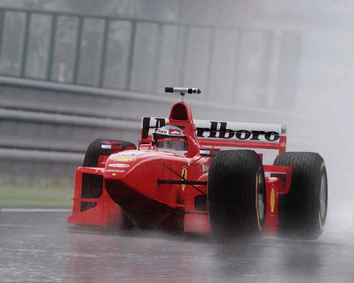 Após bater no GP da Bélgica de 1998 e ficar sem a roda dianteira direita de sua Ferrari. Foto: Divulgação