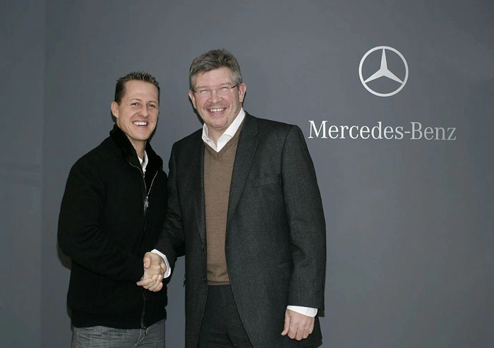 Schumacher e Brawn, novamente juntos, na Mercedes. Foto: Divulgação