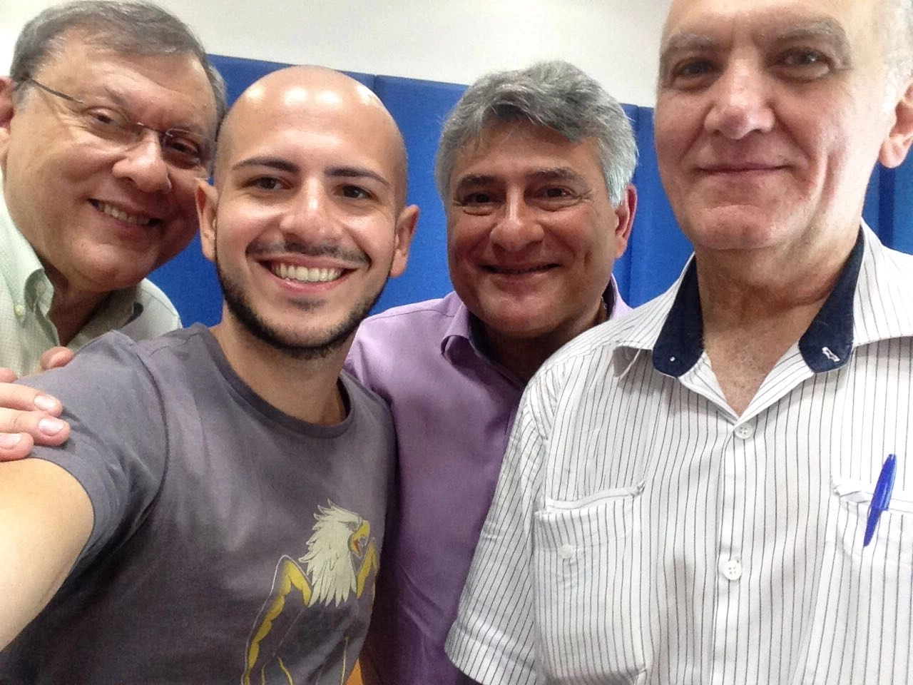 Milton Neves, Guilherme Cimatti, Cléber Machado e Claudio Zaidan, em janeiro de 2018, na Rádio Bandeirantes.