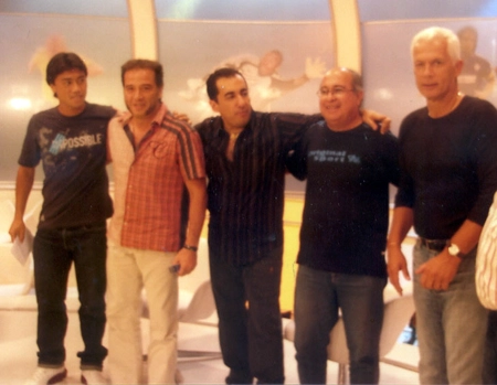 Da esquerda para a direita estão Rodrigo Tabata, Nazi, Jorge Kajuru, Leivinha e Leão