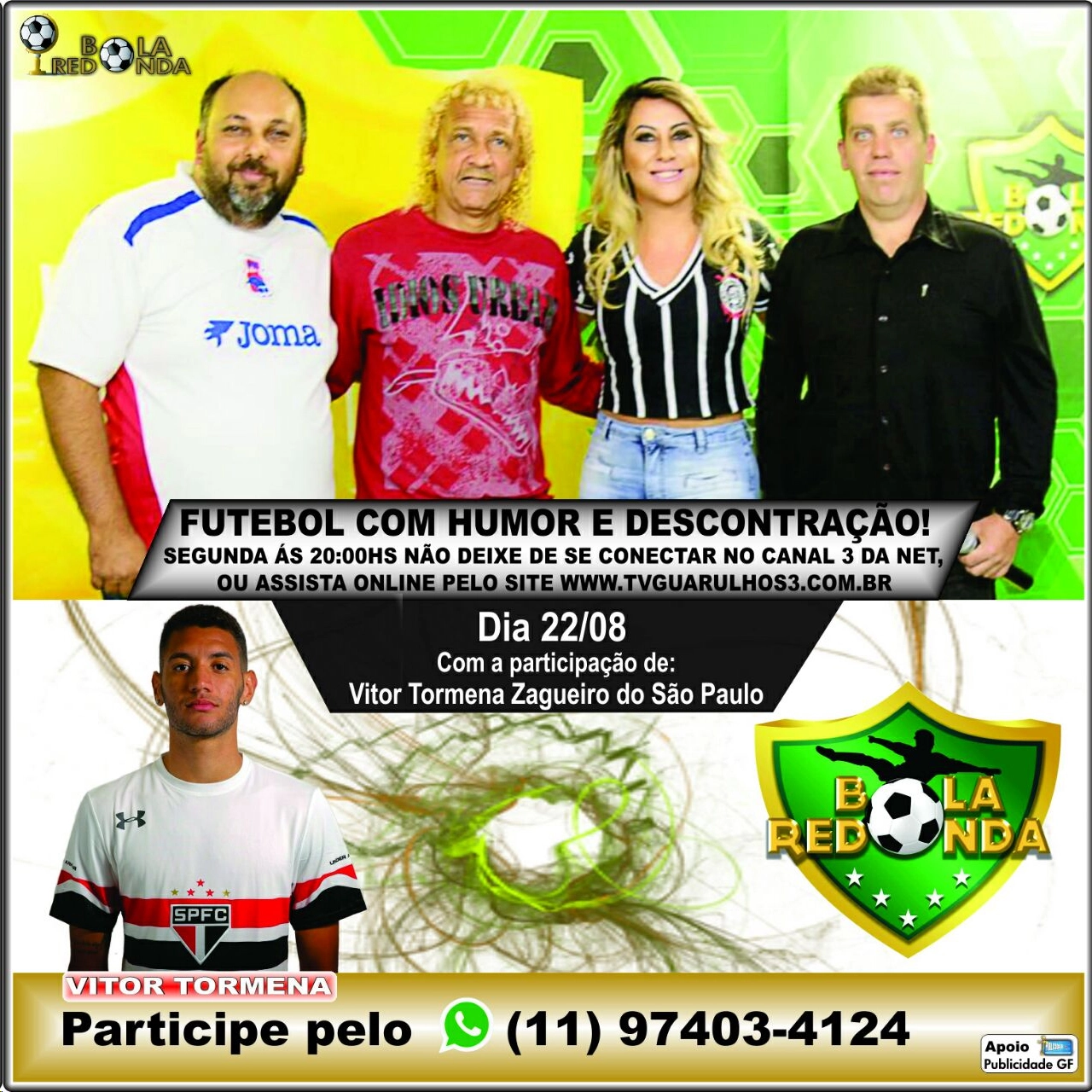 Douglas Nicolete, Biro-Biro, Silvia Waszak e Luiz Carlos Henrique, durante o programa `Bola Redonda´, em agosto de 2016. Foto: reprodução