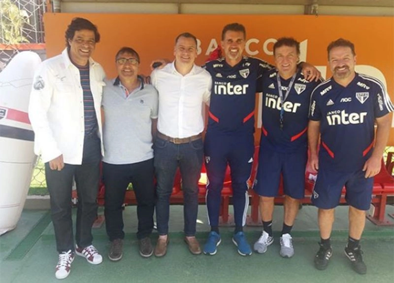 No CT do São Paulo: Raí, Paulo Egídio, Júlio Sérgio, Mancini, Cuca e Cuquinha, em agosto de 2019. Foto: Reprodução/Instagram