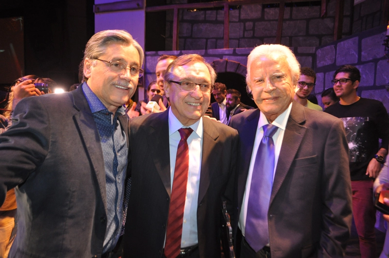 Rodrigo Azevedo, Carlos Alberto Sardenberg e Cid Moreira na festa do Prêmio Comunique-se em 26 de setembro de 2017, no Tom Brasil, em São Paulo. Foto: Marcos Júnior Micheletti/Portal TT