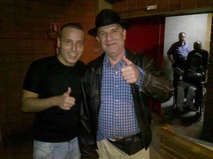 Osmar ao lado do jornalista Roberto Gozzi, na USJT em 2012