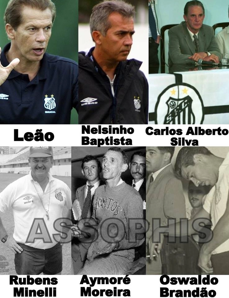 Relação de técnicos que comandaram, entre outros, os quatro grandes clubes de São Paulo: Leão, Nelsinho Baptista, Carlos Alberto Silva, Rubens Minella, Aymoré Moreira e Oswaldo Brandão. Montagem publicada no Facebook da ASSOPHIS