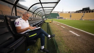 Tite, durante treino da seleção brasileira no Pacaembu. Foto: Lucas Figueiredo/CBF