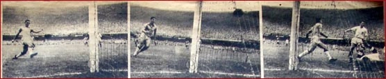Gol de Julinho contra a Inglaterra no Maracanã, no dia em que foi vaiado antes da partida e saiu aplaudido após bela atuação. <i>Crédito foto: Site Palestrinos.uol.com.br<i/>