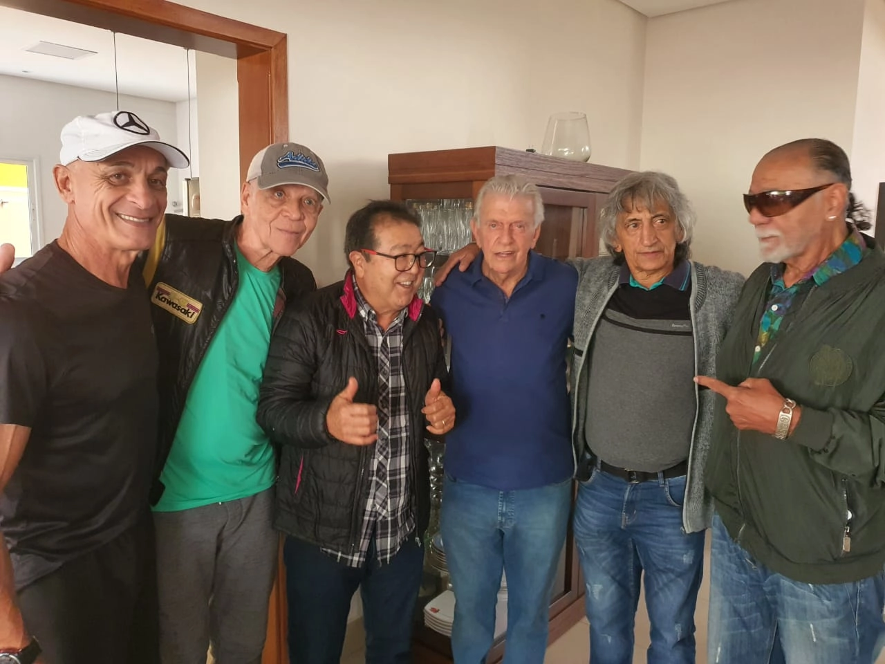 Encontro de amigos em junho de 2022. Da esquerda para a direita: Elzo, Ademir da Guia, Norimiti Higa, Dalecio Pastor, Rosemiro e César Maluco, Foto: 