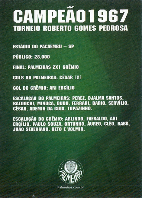 Veja no card oficial dados da final contra o Grêmio, quando Ferrari estava entre os titulares