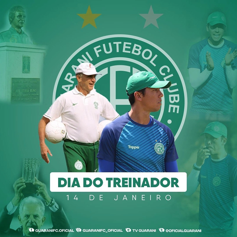 Homenagem do Guarani ao Dia do Treinador. Na foto Carlos Alberto Silva e Thiago Carpini. 14 de janeiro de 2020. Foto: Reprodução/Facebook