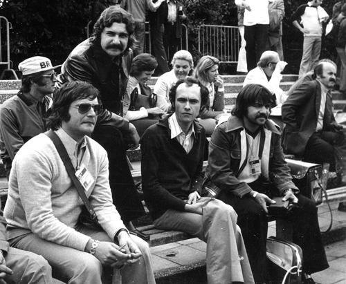 Luiz Carlos Gertel, S&eacute;rgio Barbalho, Hor&aacute;cio Marana e Cec&iacute;lio Favoretto em treino da Sele&ccedil;&atilde;o Brasileira na Copa da Alemanha, em 1974