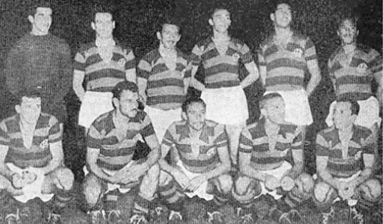 No dia 5 de agosto de 1950, o Flamengo perdeu para o Botafogo por 4 a 2. Em pé: Cláudio, Modesto Bria, Biguá, Valter, Juvenal e Bigode. Agachados: Aloísio, Arlindo, Dorval, Lero e Esquerdinha