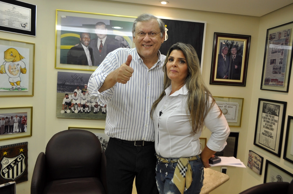 Milton Neves ao lado de Alessandra do Valle, filha de Luciano do Valle. O encontro aconteceu em 18 de abril de 2016, para o programa `Estrelas do Esporte&acute;, com apresenta&ccedil;&atilde;o de Alessandra no SBT Interior. Foto: Marcos J&uacute;nior Micheletti/Portal TT