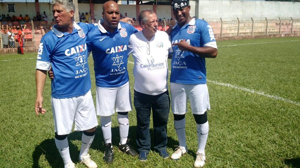 Jogo do master do Corinthians, em 2018. Da esquerda para a direita, Márcio Bittencourt, Batata, Wagninho e Viola. Foto: Arquivo pessoal/Wagninho