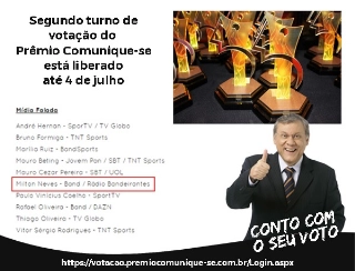 O segundo turno do Prêmio Comunique-se vai até o dia 4 de julho