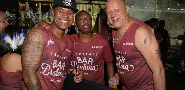 Marcos Assunção, Amaral e Ronaldo no Camarote Bar Brahma no Sambódromo do Anhembi, em São Paulo, em 10 de fevereiro de 2018. Foto: Cláudio Augusto/Brazil News/via UOL