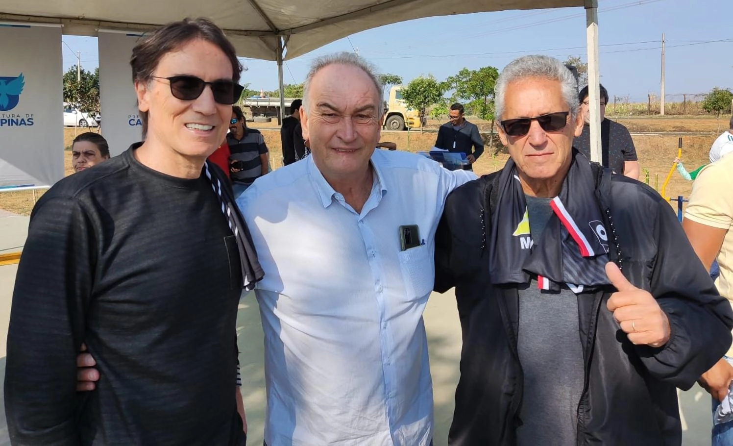 Oscar, Edvaldo Tietz e Polozzi em 6 de agosto de 2022, dia da inauguração da Arena Cilinho, em Campinas