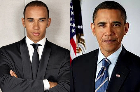 O piloto Lewis Hamilton e o presidente norte-americano Barack Obama