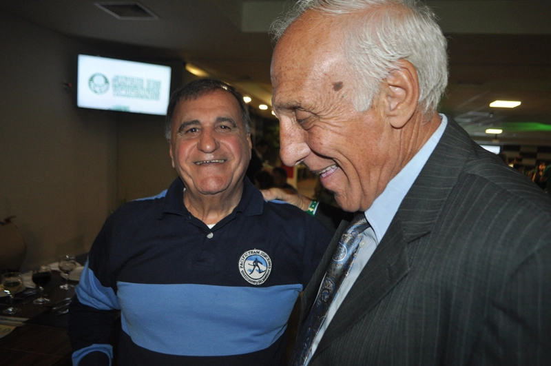 Bentivegna e Alfredo Mostarda em 29 de setembro de 2017, na Festa de Veteranos do Palmeiras, no Restaurante Jardim Suspenso, no Palestra Itália. Foto: Marcos Júnior Micheletti/Portal TT